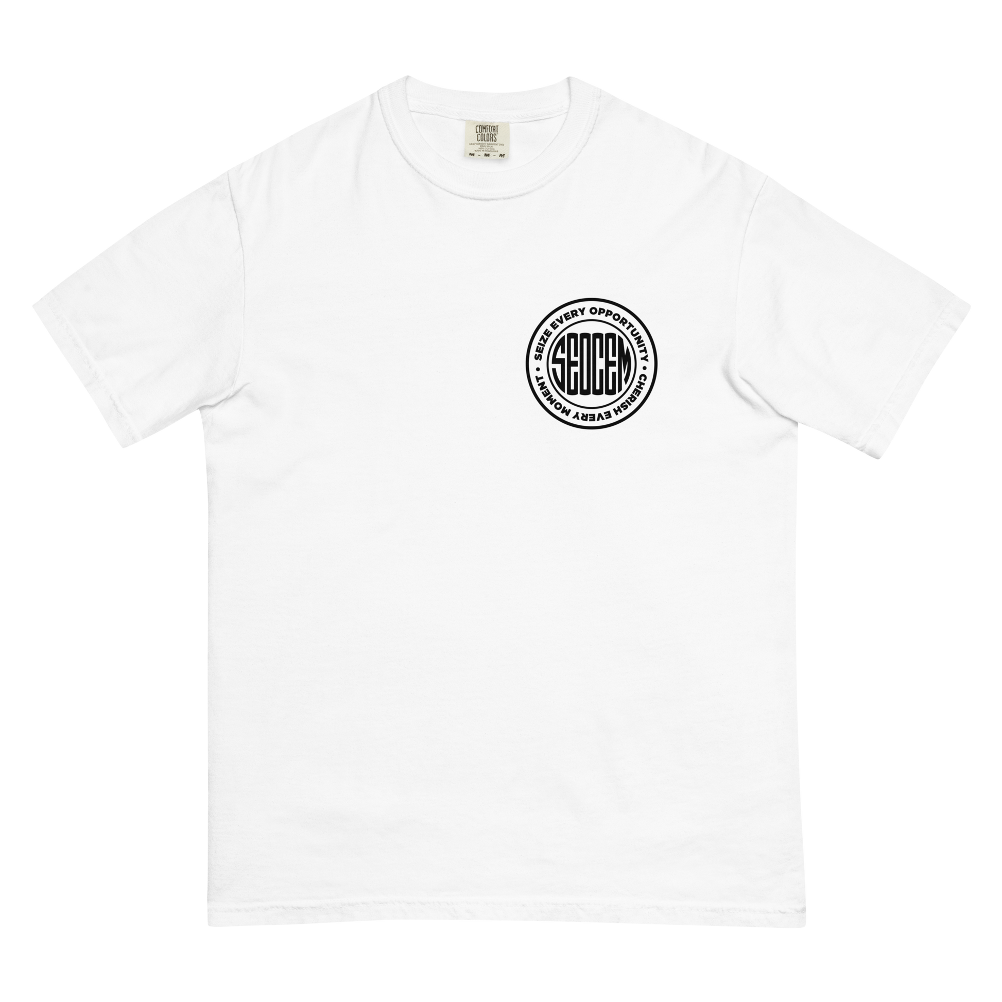 ★87MM★ Mmlg SLOGAN HFT EVERY WHITE White Logo Tee – Seize Every Opportunity Cherish Every Moment